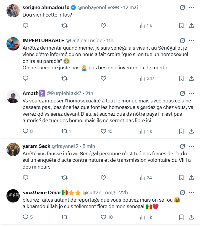 Réactions des internautes sénégalais sur un réseau social