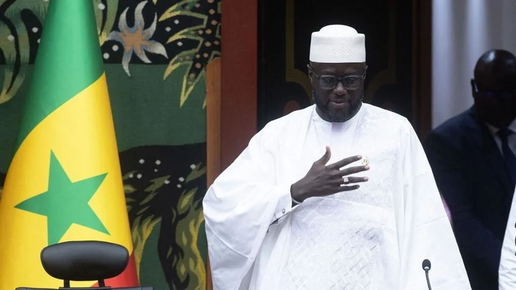 portrait de malick ndiaye devant le drapeau du Sénégal