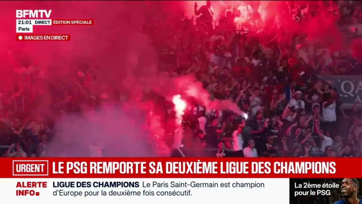 célébration du psg après la victoire en ligue des champions