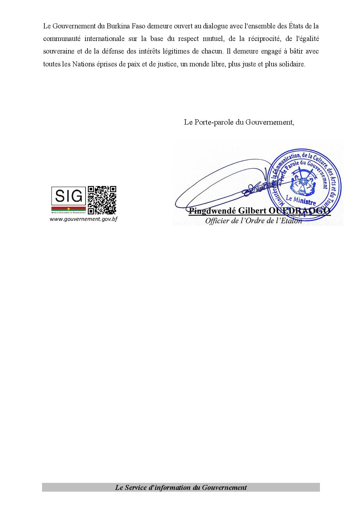 Détails du communiqué officiel