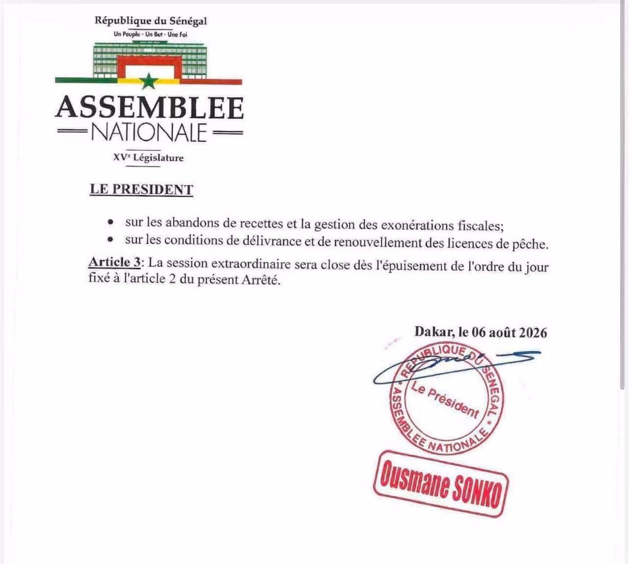 Bureau de l'assemblée nationale du Sénégal
